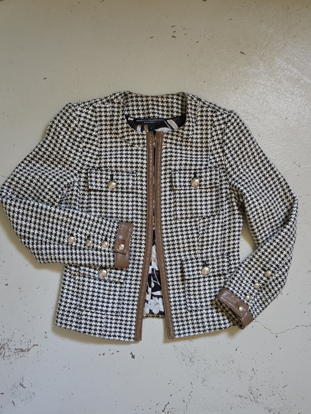 White House Black Market Plaid Tweed Stylist Jacket Size 2